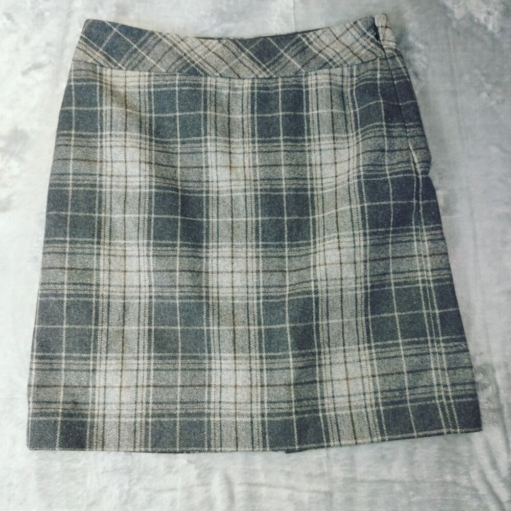 Eddie Bauer Women’s Wool Plaid Skirt Gray‎ Beige Lined Classic Career Workwear S